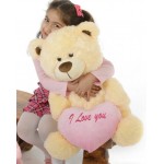 Peach 3.5 Feet Big Teddy Bear with a Pink I Love You heart